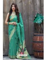 Aqua Mint Latest Party Wear Embroidered Soft Silk Sari