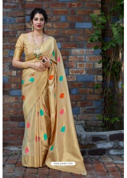 Gold Latest Party Wear Embroidered Soft Silk Sari