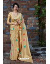 Gold Latest Party Wear Embroidered Soft Silk Sari