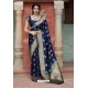 Navy Blue Latest Party Wear Embroidered Soft Silk Sari