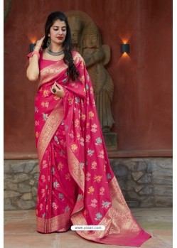 Fuchsia Latest Party Wear Embroidered Soft Silk Sari