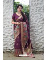 Purple Latest Party Wear Embroidered Soft Silk Sari