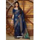 Dark Blue Latest Party Wear Embroidered Soft Silk Sari