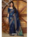 Dark Blue Latest Party Wear Embroidered Soft Silk Sari