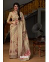 Light Beige Latest Party Wear Embroidered Soft Silk Sari