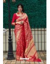 Red Latest Party Wear Embroidered Soft Silk Sari