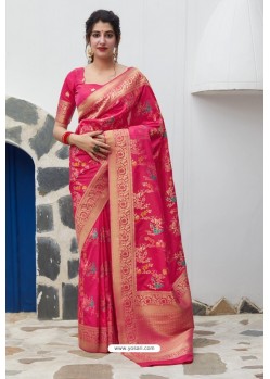 Fuchsia Latest Party Wear Embroidered Soft Silk Sari