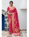 Fuchsia Latest Party Wear Embroidered Soft Silk Sari