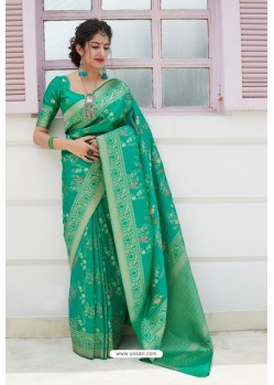 Jade Green Latest Party Wear Embroidered Soft Silk Sari