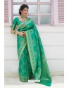 Jade Green Latest Party Wear Embroidered Soft Silk Sari