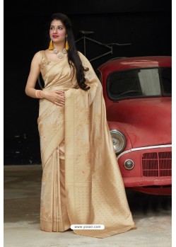 Gold Latest Party Wear Embroidered Soft Silk Sari