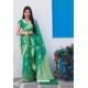 Jade Green Latest Party Wear Embroidered Soft Silk Sari