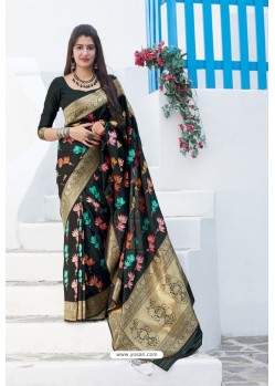 Black Latest Party Wear Embroidered Soft Silk Sari