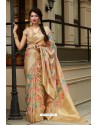 Cream Latest Party Wear Embroidered Soft Silk Sari