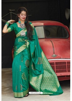 Jade Green Latest Party Wear Embroidered Soft Silk Sari