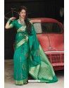 Jade Green Latest Party Wear Embroidered Soft Silk Sari