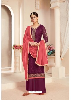 Deep Wine Designer Pure Viscose Brasso Party Wear Palazzo Salwar Suit