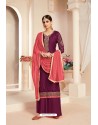 Deep Wine Designer Pure Viscose Brasso Party Wear Palazzo Salwar Suit