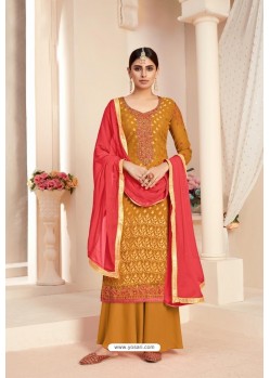 Marigold Designer Pure Viscose Brasso Party Wear Palazzo Salwar Suit