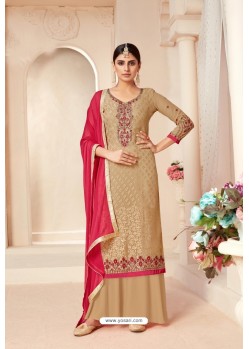 Light Beige Designer Pure Viscose Brasso Party Wear Palazzo Salwar Suit