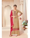 Light Beige Designer Pure Viscose Brasso Party Wear Palazzo Salwar Suit