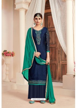 Navy Blue Designer Pure Viscose Brasso Party Wear Palazzo Salwar Suit