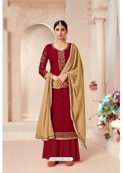 Maroon Designer Pure Viscose Brasso Party Wear Palazzo Salwar Suit