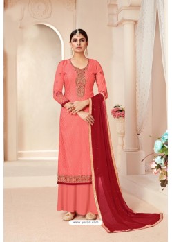 Peach Designer Pure Viscose Brasso Party Wear Palazzo Salwar Suit