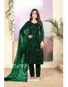 Dark Green Designer Embroidered Net Straight Salwar Suit