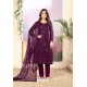 Deep Wine Designer Embroidered Net Straight Salwar Suit