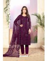 Deep Wine Designer Embroidered Net Straight Salwar Suit