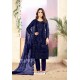 Navy Blue Designer Embroidered Net Straight Salwar Suit