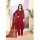 Maroon Designer Embroidered Net Straight Salwar Suit