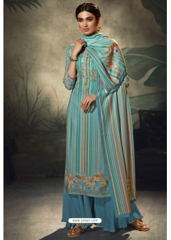 Blue Designer Casual Wear Pashmina Palazzo Salwar Suit