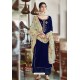 Navy Blue Party Wear Designer Falcon Velvet Palazzo Suit