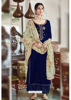 Navy Blue Party Wear Designer Falcon Velvet Palazzo Suit