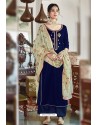 Navy Blue Party Wear Designer Falcon Velvet Palazzo Suit