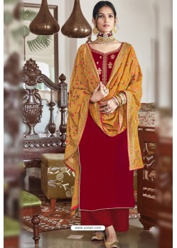 Red Party Wear Designer Falcon Velvet Palazzo Suit