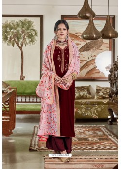 Maroon Party Wear Designer Falcon Velvet Palazzo Suit