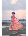 Peach Designer Party Wear Pure Linen Silk Sari