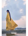 Yellow Designer Party Wear Pure Linen Silk Sari