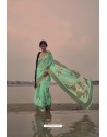 Sea Green Designer Party Wear Pure Linen Silk Sari