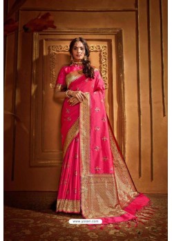 Hot Pink Latest Designer Party Wear Silk Wedding Sari