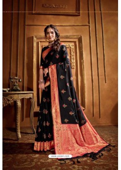 Black Latest Designer Party Wear Silk Wedding Sari