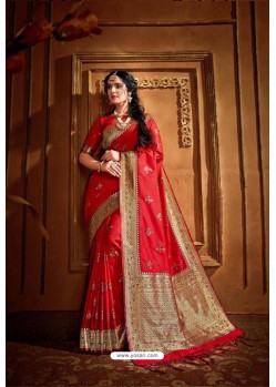 Red Latest Designer Party Wear Silk Wedding Sari