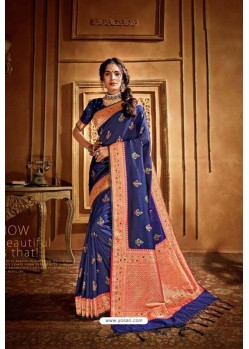 Royal Blue Latest Designer Party Wear Silk Wedding Sari