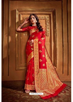 Red Latest Designer Party Wear Silk Wedding Sari