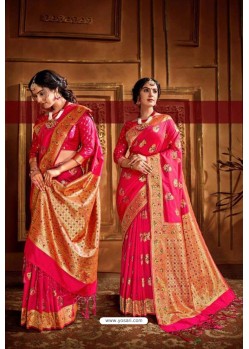 Fuchsia Latest Designer Party Wear Silk Wedding Sari