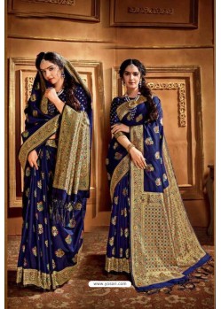 Royal Blue Latest Designer Party Wear Silk Wedding Sari