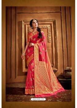 Dark Peach Latest Designer Party Wear Silk Wedding Sari